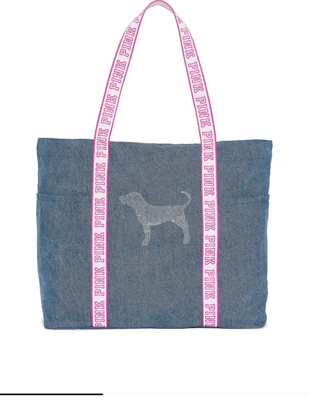 Victoria's Secret Denim Tote with Pink Branded Straps